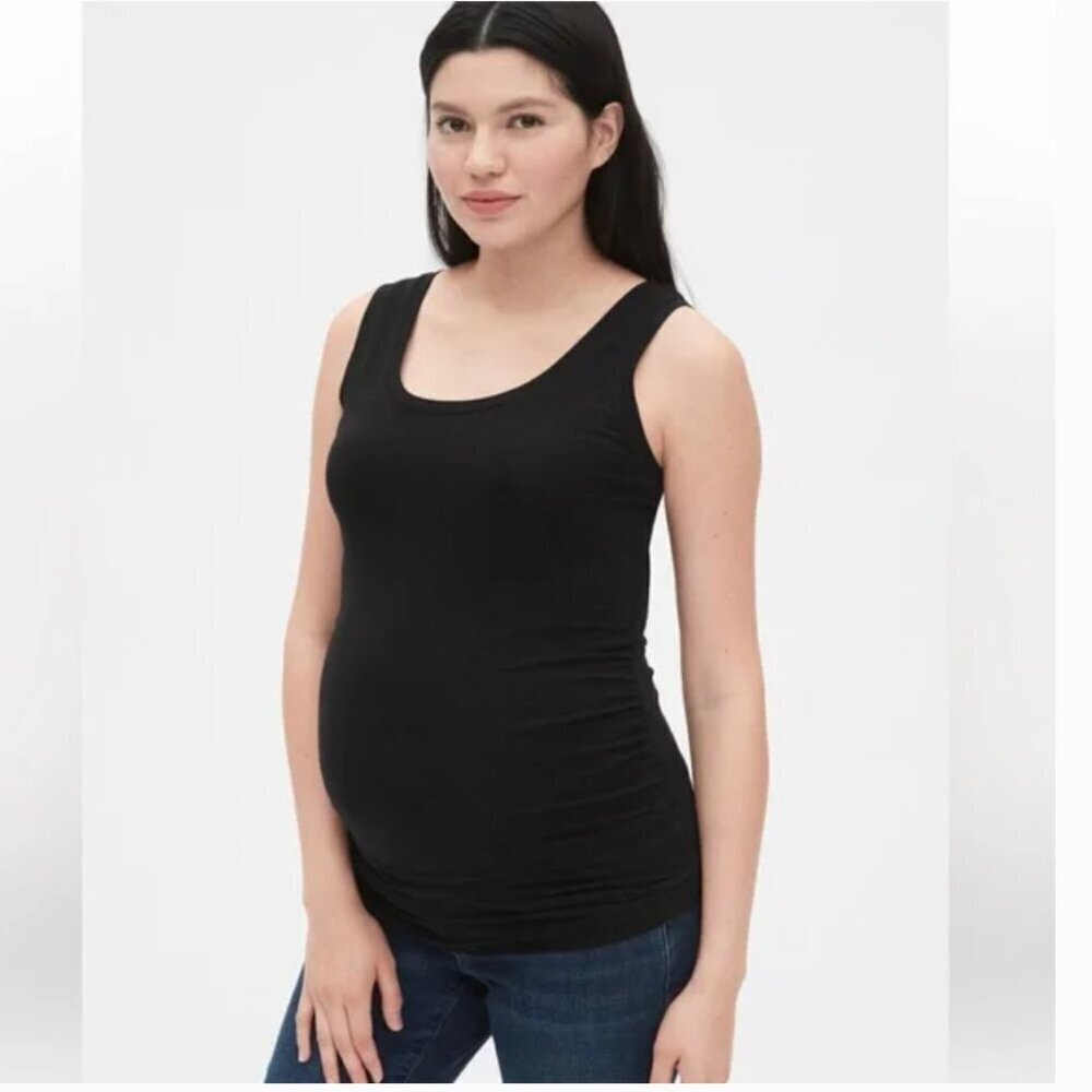 Love by Gap Womens Size Small Maternity Tank Top Black Scoop Neck Stretch Cotton